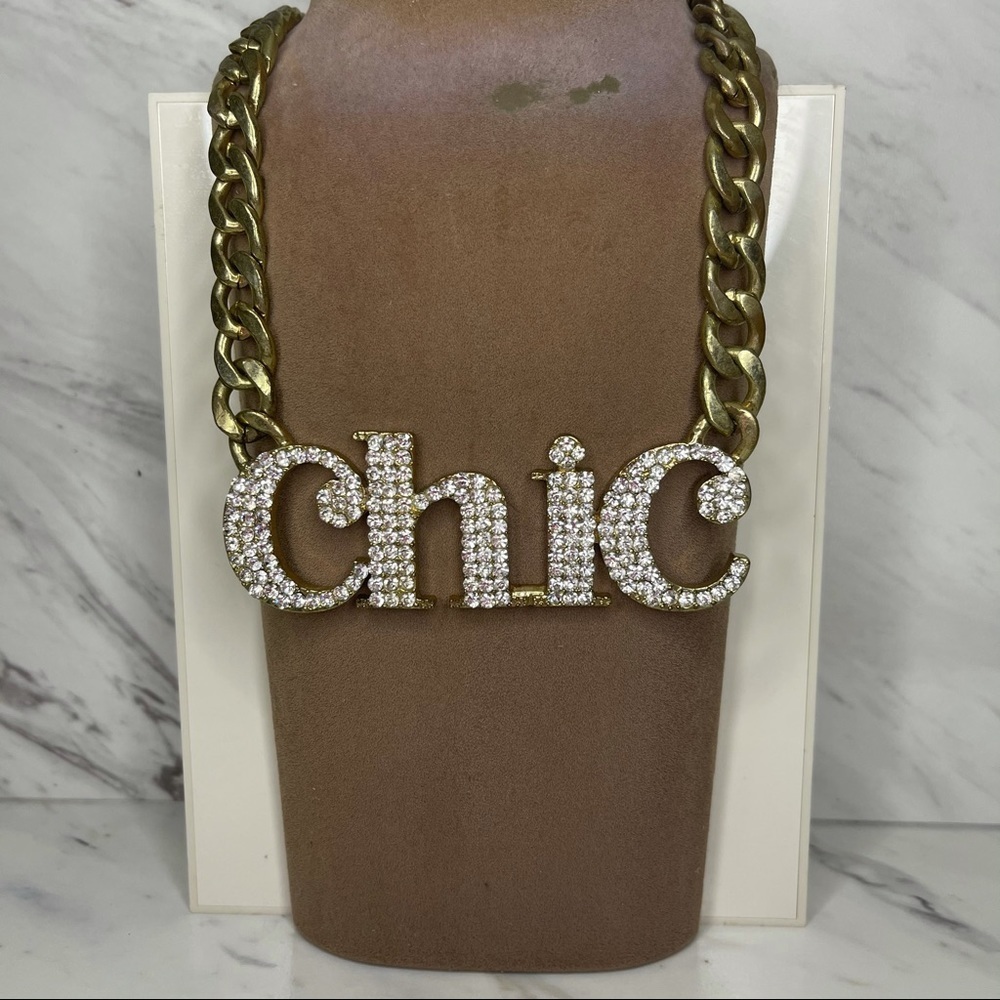 “CHIC” Curb Chain Full Rhinestone Necklace – Gold
